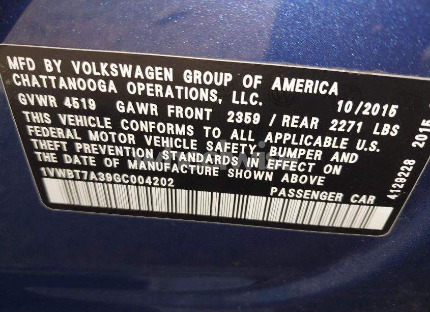 Photo 9 of 2016 Volkswagen Passat 1.8T SE (VIN 1VWBT7A39GC004202)