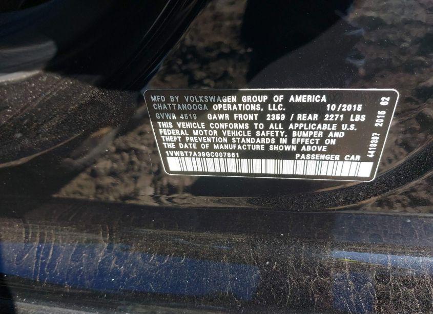 Photo 9 of 2016 Volkswagen Passat 1.8T SE (VIN 1VWBT7A39GC007861)