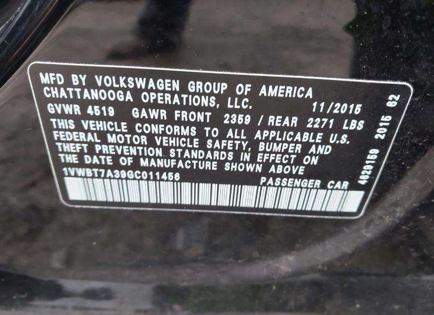 Photo 9 of 2016 Volkswagen Passat 1.8T SE (VIN 1VWBT7A39GC011456)