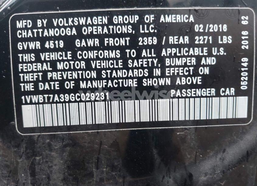 Photo 9 of 2016 Volkswagen Passat 1.8T SE (VIN 1VWBT7A39GC029231)