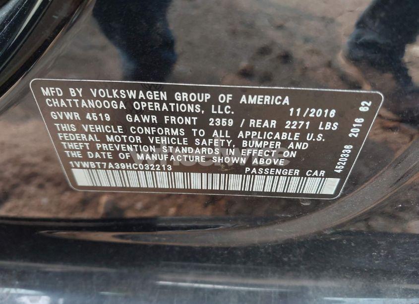 Photo 9 of 2017 Volkswagen Passat 1.8T SE (VIN 1VWBT7A39HC032213)