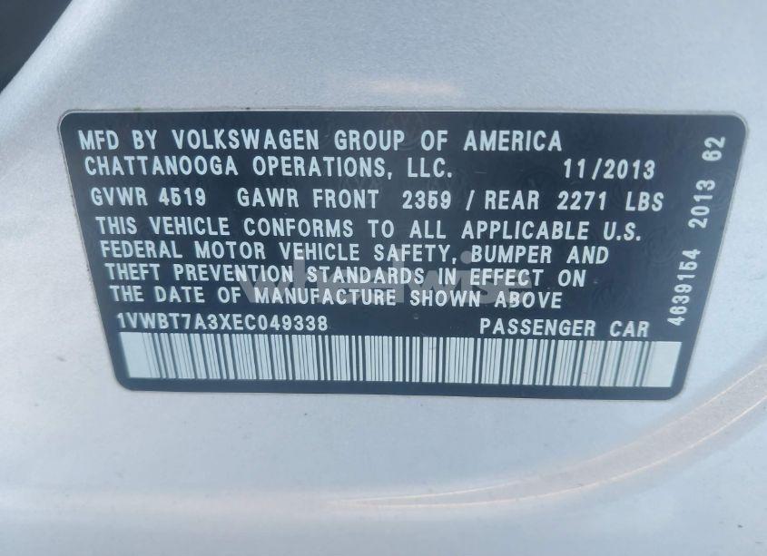 Photo 9 of 2014 Volkswagen Passat 1.8T SE (VIN 1VWBT7A3XEC049338)