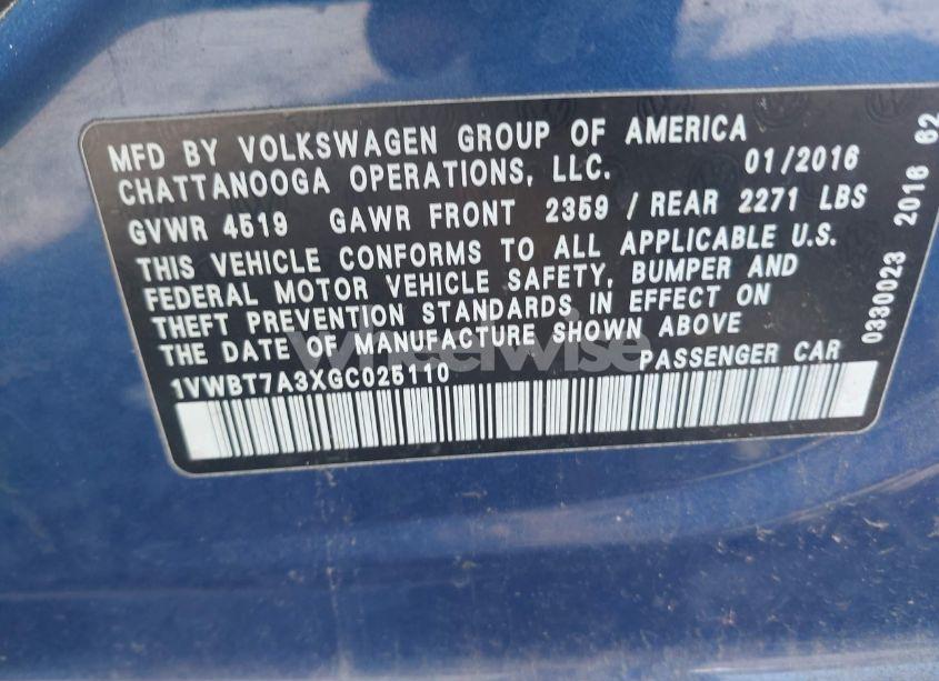 Photo 9 of 2016 Volkswagen Passat 1.8T SE (VIN 1VWBT7A3XGC025110)