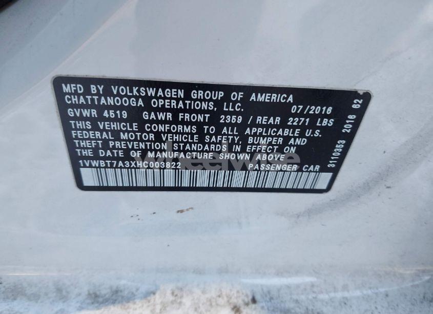 Photo 9 of 2017 Volkswagen Passat 1.8T SE (VIN 1VWBT7A3XHC003822)