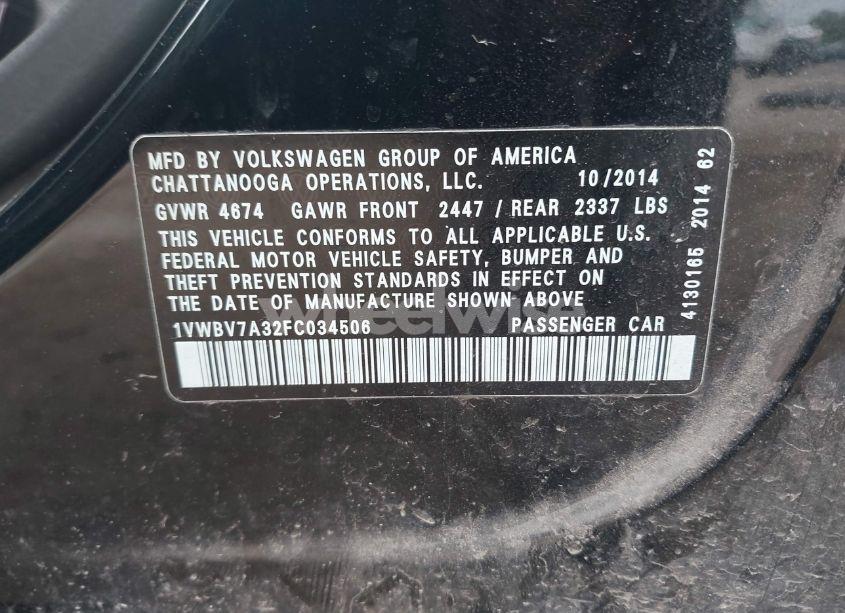 Photo 9 of 2015 Volkswagen Passat 2.0L TDI SE (VIN 1VWBV7A32FC034506)