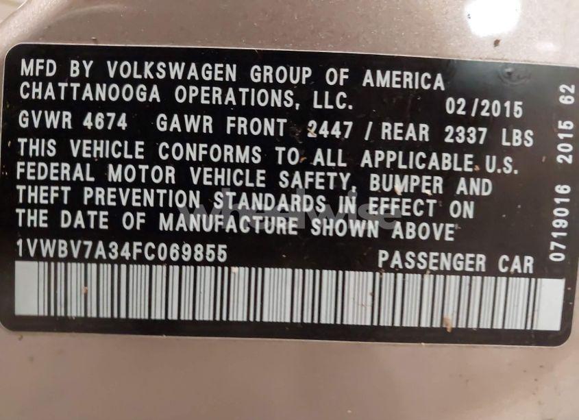 Photo 9 of 2015 Volkswagen Passat 2.0L TDI SE (VIN 1VWBV7A34FC069855)