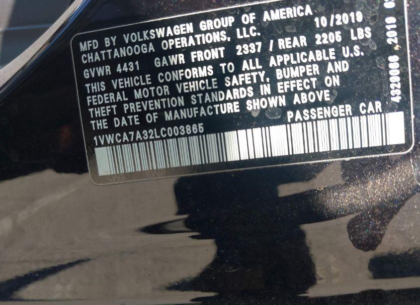 Photo 9 of 2020 Volkswagen Passat 2.0T SEL (VIN 1VWCA7A32LC003865)