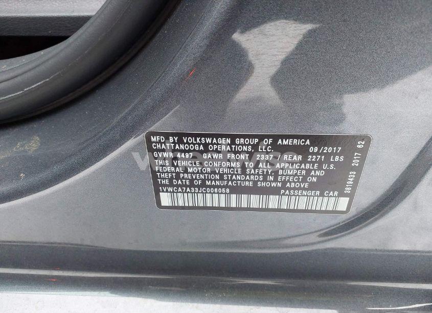 Photo 9 of 2018 Volkswagen Passat 2.0T SEL PREMIUM (VIN 1VWCA7A33JC006058)