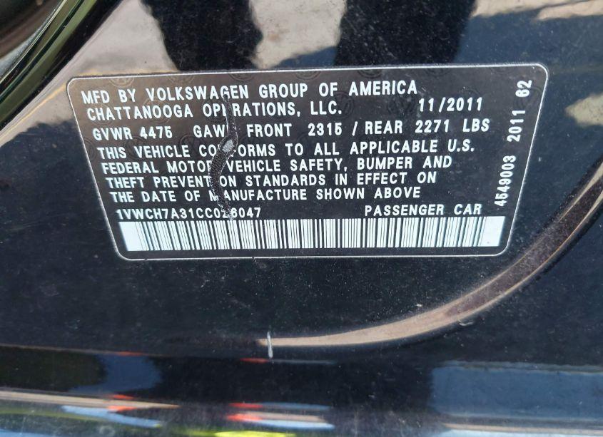 Photo 9 of 2012 Volkswagen Passat 2.5L SEL (VIN 1VWCH7A31CC026047)