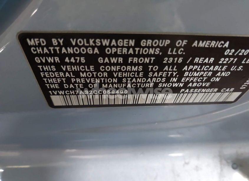 Photo 9 of 2012 Volkswagen Passat 2.5L SEL (VIN 1VWCH7A32CC058490)