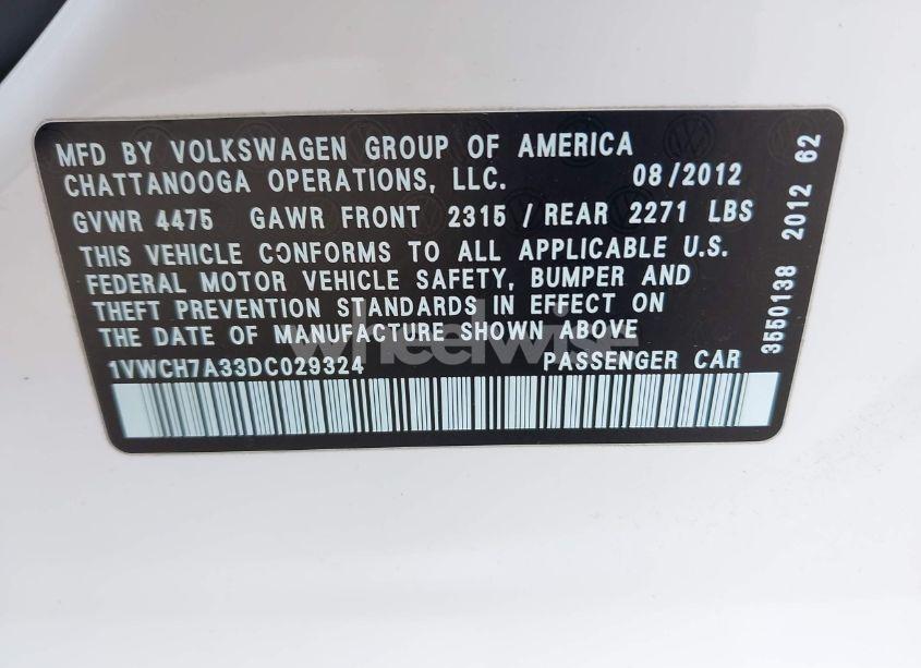 Photo 9 of 2013 Volkswagen Passat 2.5L SEL PREMIUM (VIN 1VWCH7A33DC029324)