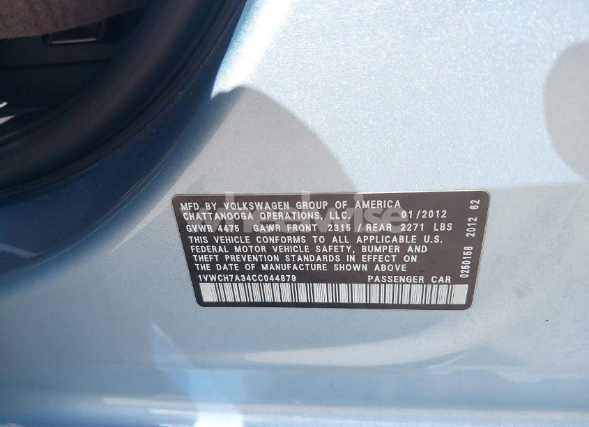 Photo 9 of 2012 Volkswagen Passat 2.5L SEL (VIN 1VWCH7A34CC044879)