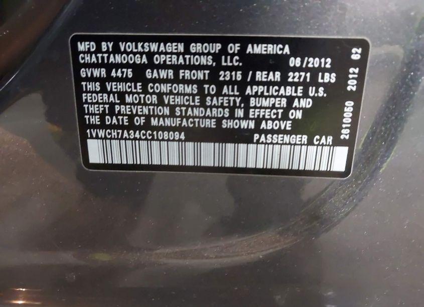 Photo 9 of 2012 Volkswagen Passat 2.5L SEL PREMIUM (VIN 1VWCH7A34CC108094)