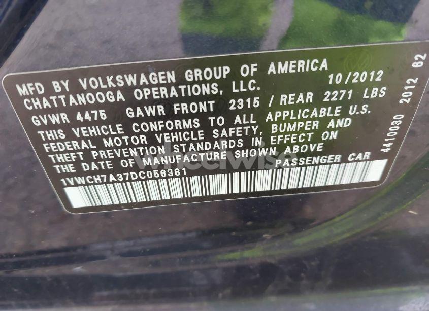 Photo 9 of 2013 Volkswagen Passat 2.5L SEL PREMIUM (VIN 1VWCH7A37DC056381)