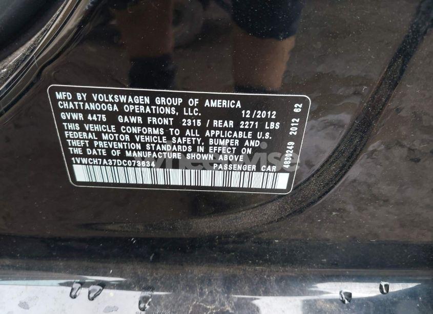Photo 9 of 2013 Volkswagen Passat 2.5L SEL (VIN 1VWCH7A37DC073634)