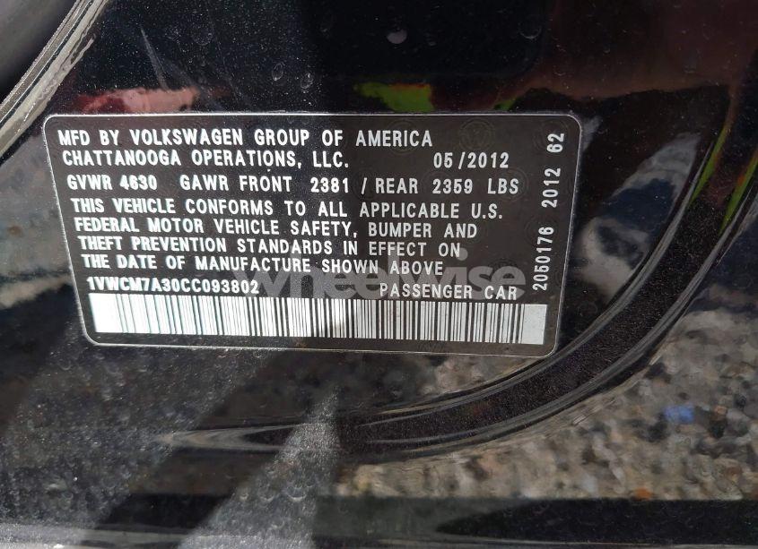 Photo 9 of 2012 Volkswagen Passat 3.6L V6 SEL PREMIUM (VIN 1VWCM7A30CC093802)