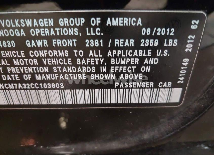 Photo 9 of 2012 Volkswagen Passat 3.6L V6 SEL PREMIUM (VIN 1VWCM7A32CC103603)