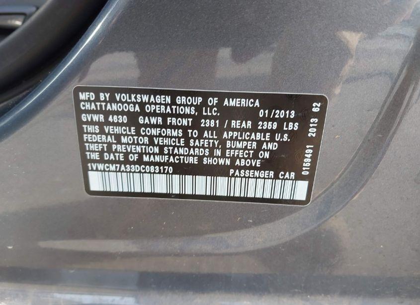 Photo 9 of 2013 Volkswagen Passat 3.6L V6 SEL PREMIUM (VIN 1VWCM7A33DC083170)