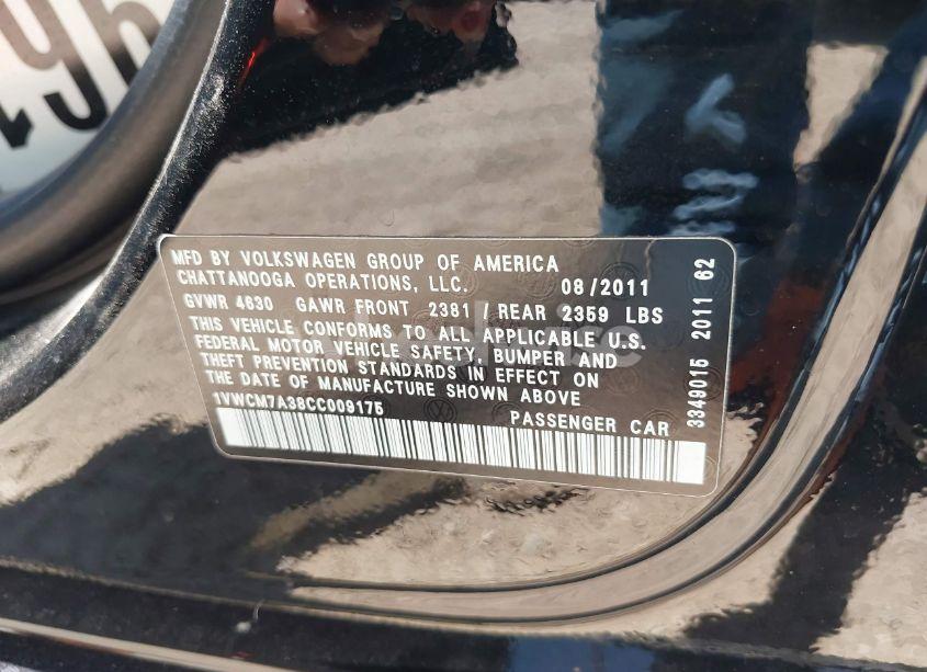 Photo 9 of 2012 Volkswagen Passat 3.6L V6 SEL PREMIUM (VIN 1VWCM7A38CC009175)