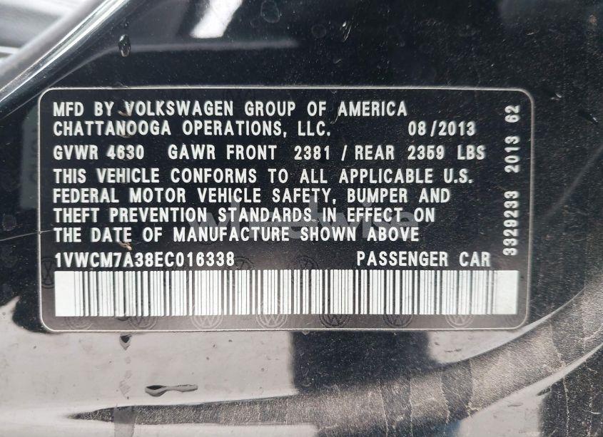 Photo 9 of 2014 Volkswagen Passat 3.6L V6 SEL PREMIUM (VIN 1VWCM7A38EC016338)