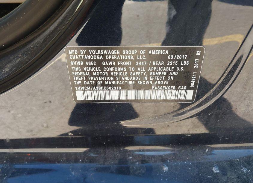 Photo 9 of 2017 Volkswagen Passat V6 SEL PREMIUM (VIN 1VWCM7A38HC062319)