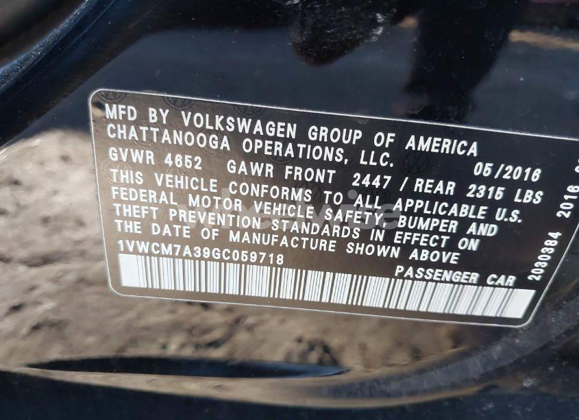 Photo 9 of 2016 Volkswagen Passat V6 SEL PREMIUM (VIN 1VWCM7A39GC059718)