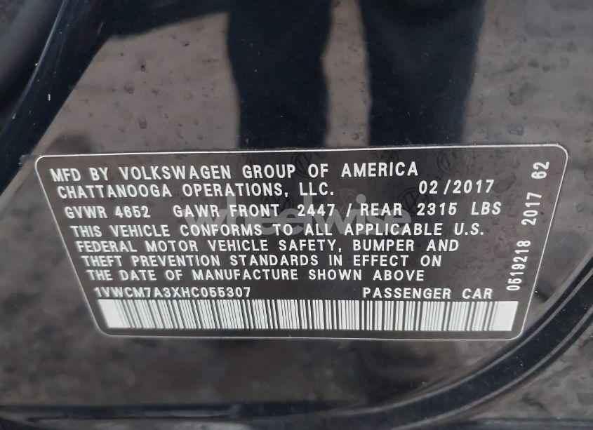 Photo 9 of 2017 Volkswagen Passat V6 SEL PREMIUM (VIN 1VWCM7A3XHC055307)