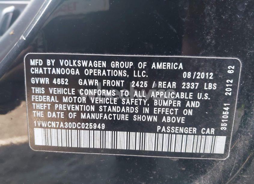 Photo 9 of 2013 Volkswagen Passat 2.0L TDI SEL PREMIUM (VIN 1VWCN7A30DC025949)