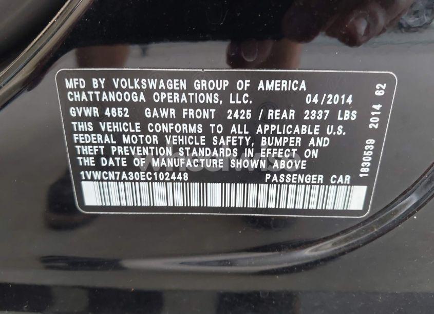 Photo 9 of 2014 Volkswagen Passat 2.0L TDI SEL PREMIUM (VIN 1VWCN7A30EC102448)