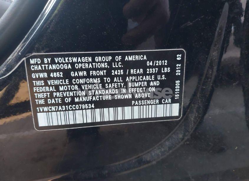 Photo 9 of 2012 Volkswagen Passat 2.0L TDI SEL PREMIUM (VIN 1VWCN7A31CC079534)