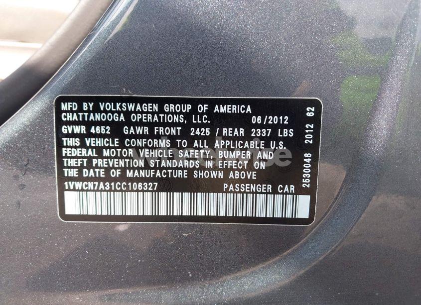 Photo 9 of 2012 Volkswagen Passat 2.0L TDI SEL PREMIUM (VIN 1VWCN7A31CC106327)