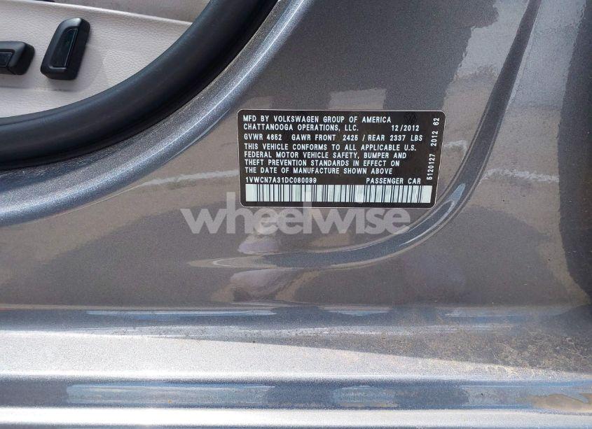 Photo 9 of 2013 Volkswagen Passat 2.0L TDI SEL PREMIUM (VIN 1VWCN7A31DC080099)