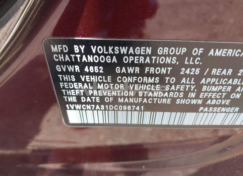 Photo 9 of 2013 Volkswagen Passat 2.0L TDI SEL PREMIUM (VIN 1VWCN7A31DC096741)