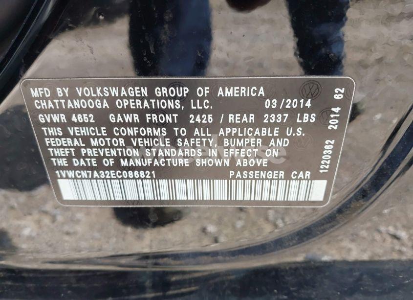 Photo 9 of 2014 Volkswagen Passat 2.0L TDI SEL PREMIUM (VIN 1VWCN7A32EC086821)
