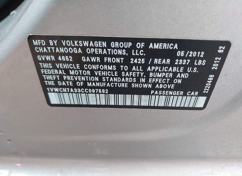 Photo 9 of 2012 Volkswagen Passat 2.0L TDI SEL PREMIUM (VIN 1VWCN7A33CC097582)