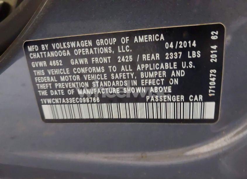 Photo 9 of 2014 Volkswagen Passat 2.0L TDI SEL PREMIUM (VIN 1VWCN7A33EC098766)