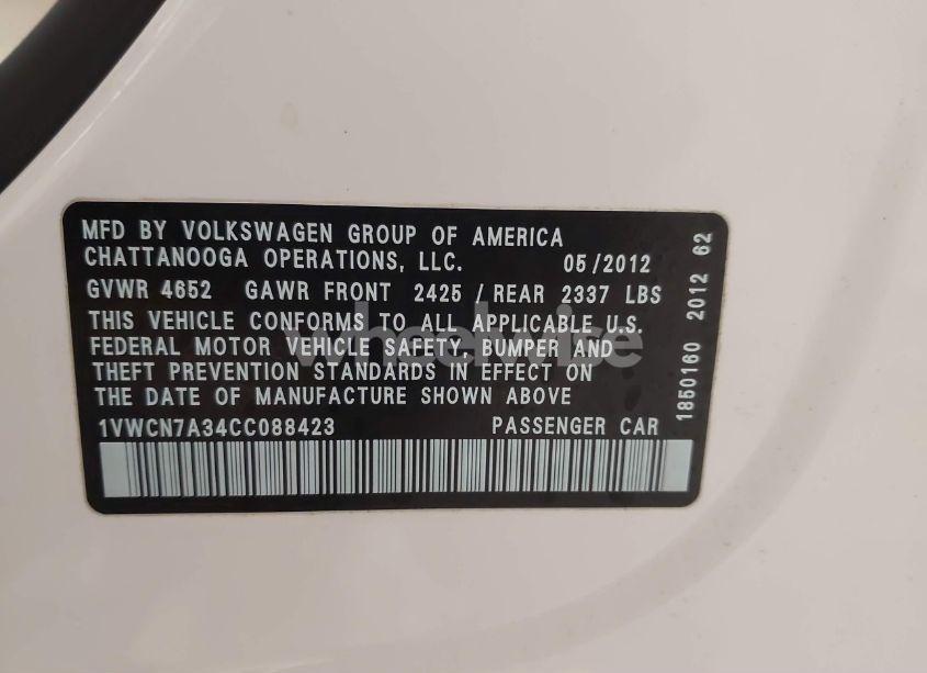 Photo 9 of 2012 Volkswagen Passat 2.0L TDI SEL PREMIUM (VIN 1VWCN7A34CC088423)