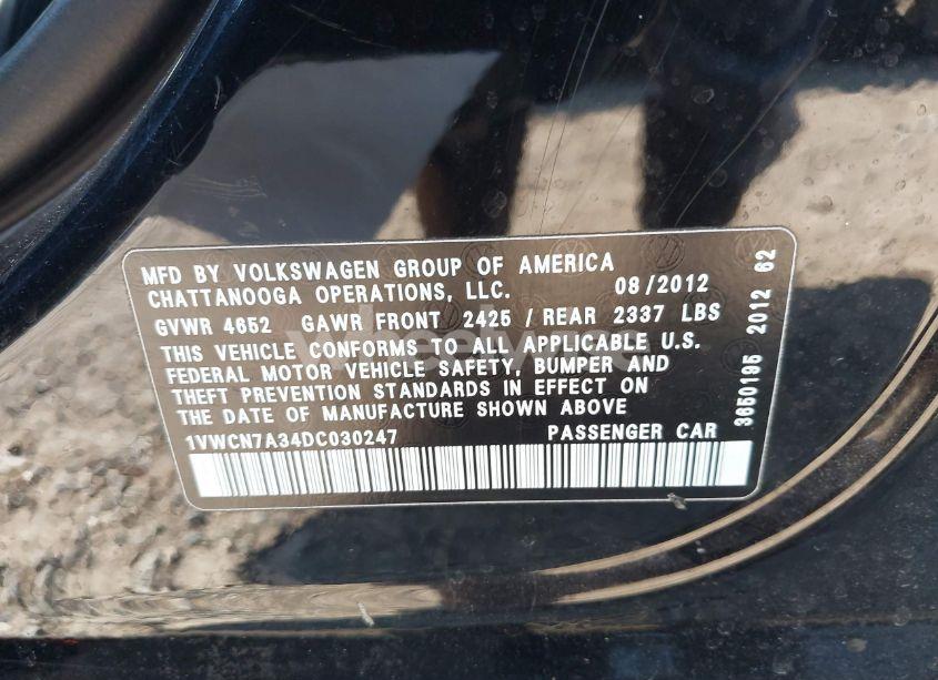 Photo 9 of 2013 Volkswagen Passat 2.0L TDI SEL PREMIUM (VIN 1VWCN7A34DC030247)