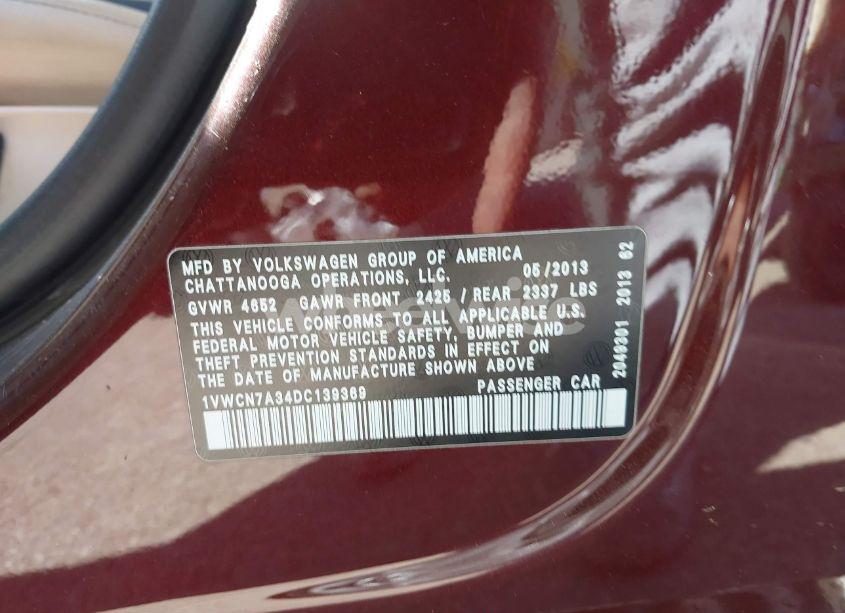 Photo 9 of 2013 Volkswagen Passat 2.0L TDI SEL PREMIUM (VIN 1VWCN7A34DC139369)