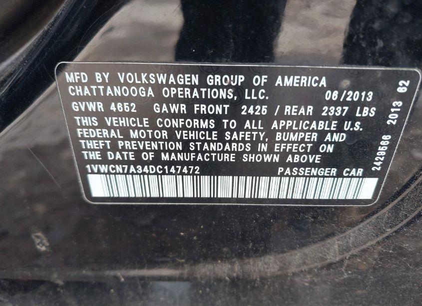 Photo 9 of 2013 Volkswagen Passat 2.0L TDI SEL PREMIUM (VIN 1VWCN7A34DC147472)