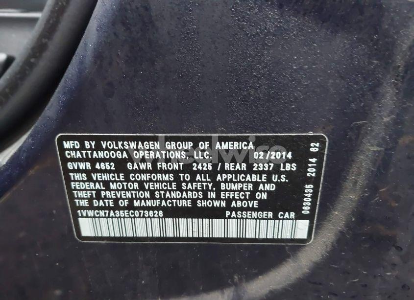 Photo 9 of 2014 Volkswagen Passat 2.0L TDI SEL PREMIUM (VIN 1VWCN7A35EC073626)