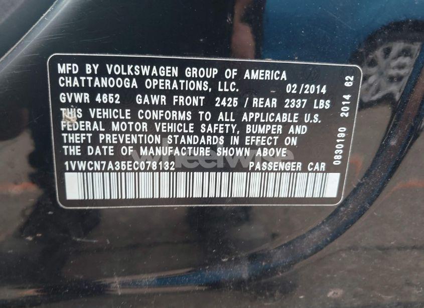 Photo 9 of 2014 Volkswagen Passat 2.0L TDI SEL PREMIUM (VIN 1VWCN7A35EC078132)
