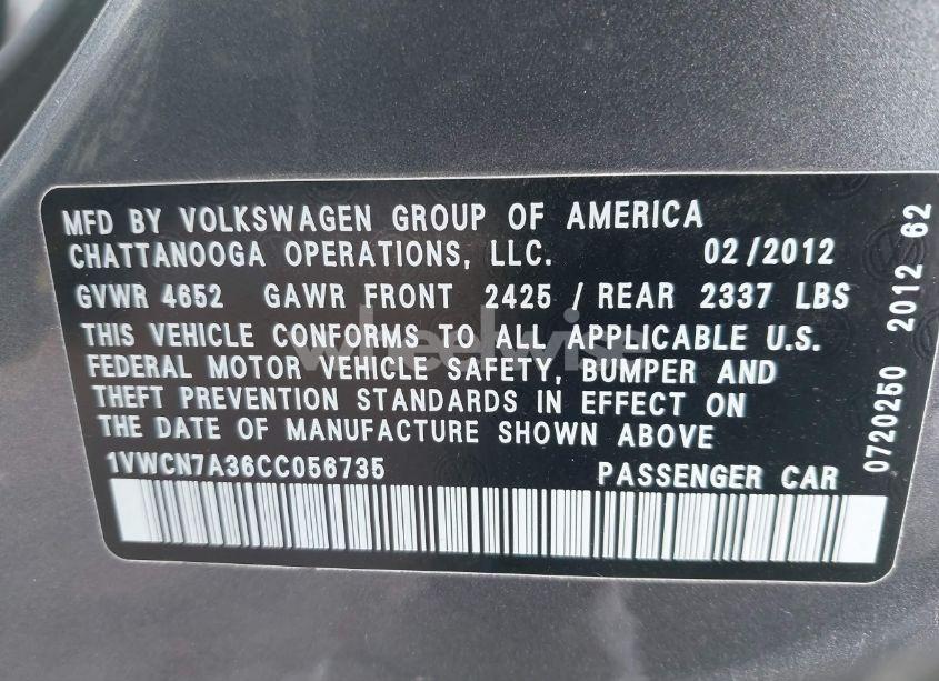 Photo 9 of 2012 Volkswagen Passat 2.0L TDI SEL PREMIUM (VIN 1VWCN7A36CC056735)