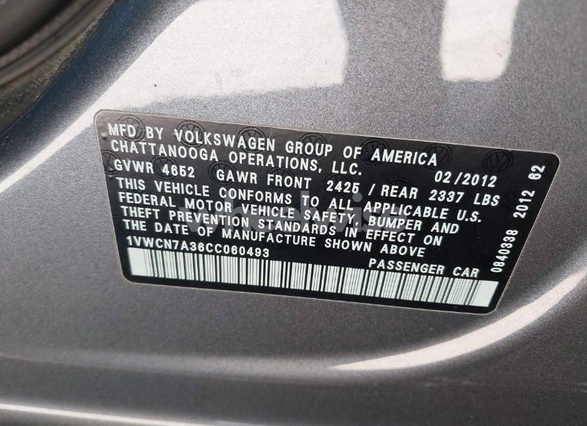 Photo 9 of 2012 Volkswagen Passat 2.0L TDI SEL PREMIUM (VIN 1VWCN7A36CC060493)