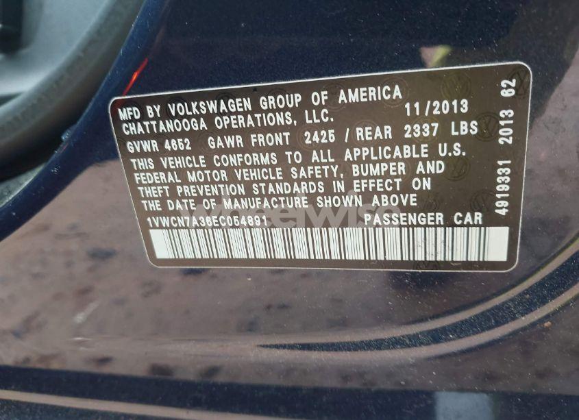 Photo 9 of 2014 Volkswagen Passat 2.0L TDI SEL PREMIUM (VIN 1VWCN7A36EC054891)