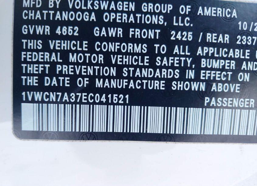 Photo 9 of 2014 Volkswagen Passat 2.0L TDI SEL PREMIUM (VIN 1VWCN7A37EC041521)