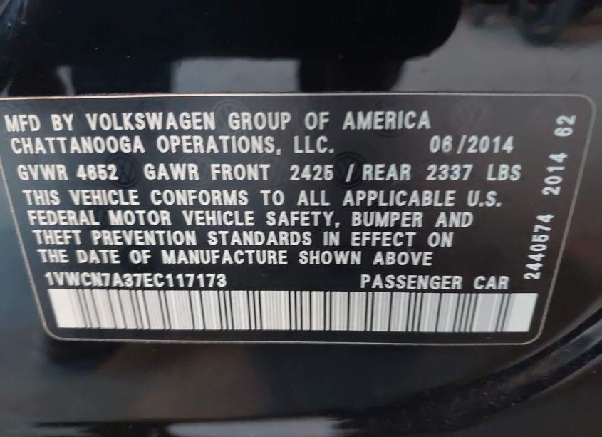 Photo 9 of 2014 Volkswagen Passat 2.0L TDI SEL PREMIUM (VIN 1VWCN7A37EC117173)