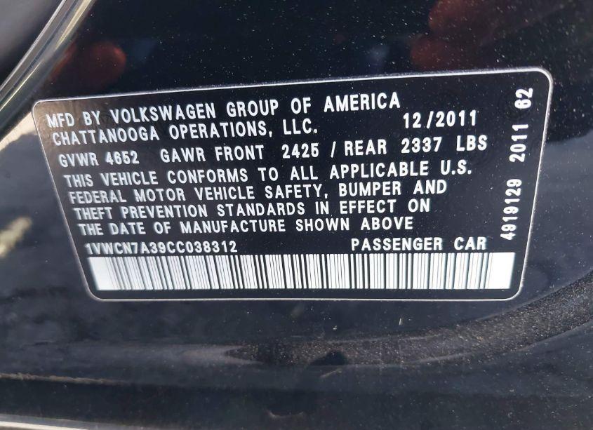 Photo 9 of 2012 Volkswagen Passat 2.0L TDI SEL PREMIUM (VIN 1VWCN7A39CC038312)