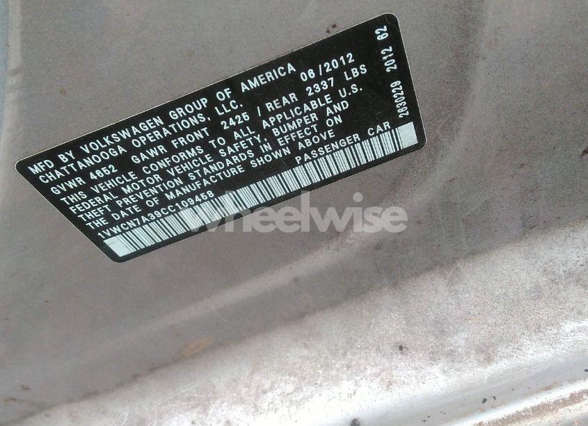 Photo 9 of 2012 Volkswagen Passat 2.0L TDI SEL PREMIUM (VIN 1VWCN7A39CC109458)