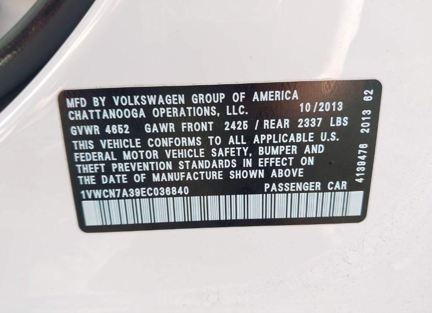 Photo 9 of 2014 Volkswagen Passat 2.0L TDI SEL PREMIUM (VIN 1VWCN7A39EC036840)